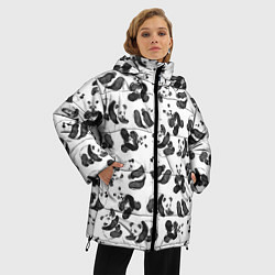 Куртка зимняя женская Акварельные панды паттерн, цвет: 3D-черный — фото 2