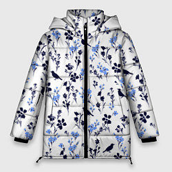 Куртка зимняя женская Цветы и птицы, цвет: 3D-черный