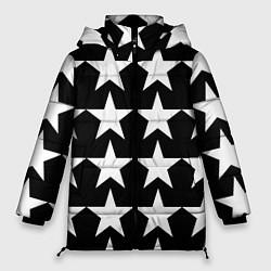 Куртка зимняя женская Белые звёзды на чёрном фоне, цвет: 3D-красный