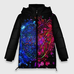 Куртка зимняя женская Сердце и мозг в неоне, цвет: 3D-черный