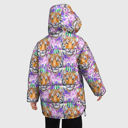 Женская зимняя куртка Тигр в цветах / 3D-Светло-серый – фото 4