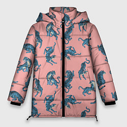 Куртка зимняя женская Много синих тигров Символ года, цвет: 3D-красный