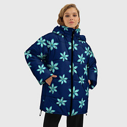 Куртка зимняя женская Цветы Голубые, цвет: 3D-черный — фото 2