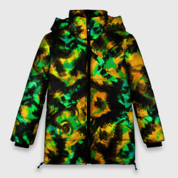 Куртка зимняя женская Абстрактный желто-зеленый узор, цвет: 3D-красный