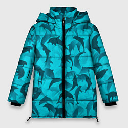 Куртка зимняя женская Синий камуфляж с дельфинами, цвет: 3D-черный