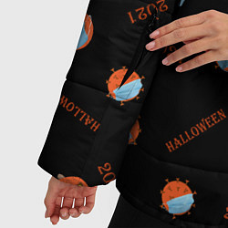Куртка зимняя женская Halloween 2021 , тыква в маске и коронавирус на че, цвет: 3D-черный — фото 2