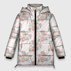 Куртка зимняя женская Единороги паттер, цвет: 3D-черный