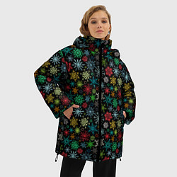 Куртка зимняя женская Разноцветные Снежинки, цвет: 3D-черный — фото 2