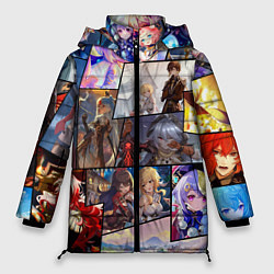 Куртка зимняя женская Геншин импакт, персонажи, цвет: 3D-черный