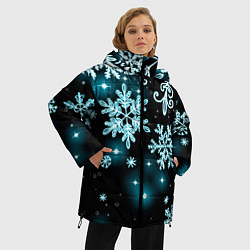 Куртка зимняя женская Космические снежинки, цвет: 3D-черный — фото 2