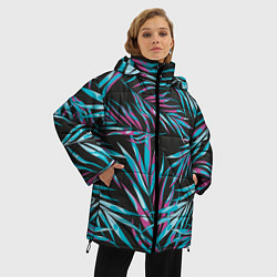 Куртка зимняя женская Листья Пальм Неон, цвет: 3D-черный — фото 2