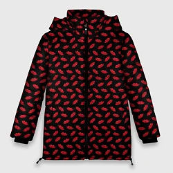 Куртка зимняя женская Принт с поцелуями,алые губы, цвет: 3D-красный