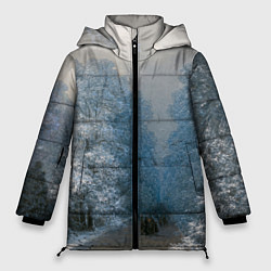 Куртка зимняя женская Зимний пейзаж картина маслом, цвет: 3D-черный