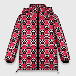 Куртка зимняя женская Следы от Лап с Сердечками, цвет: 3D-черный