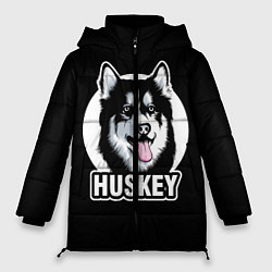 Куртка зимняя женская Собака Хаски Husky, цвет: 3D-черный
