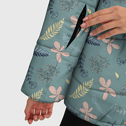 Куртка зимняя женская Цветочный принт Декоративный винтажный узор с цвет, цвет: 3D-черный — фото 2