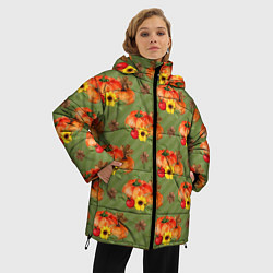 Куртка зимняя женская Овощи: Тыквы паттерн, цвет: 3D-красный — фото 2