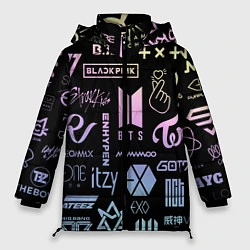 Куртка зимняя женская K-pop лого исполнителей, цвет: 3D-черный