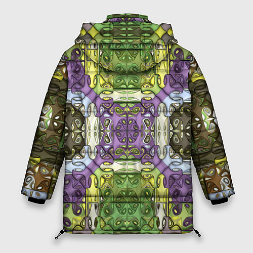 Женская зимняя куртка Коллекция Фрактальная мозаика Фиолетово-зеленый / 3D-Черный – фото 2