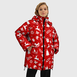 Куртка зимняя женская НОВОГОДНИЙ УЗОР КРАСНО БЕЛЫЙ, цвет: 3D-красный — фото 2
