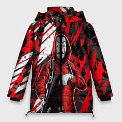 Куртка зимняя женская Бумажный дом Профессор с оружием, цвет: 3D-красный