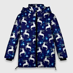 Куртка зимняя женская Новогодние олени и звезды, цвет: 3D-светло-серый