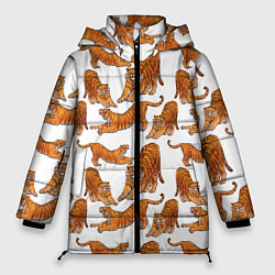 Куртка зимняя женская Тигровые потягушки паттерн белый, цвет: 3D-красный