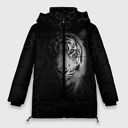 Куртка зимняя женская Тигр черно-белый соты, цвет: 3D-светло-серый