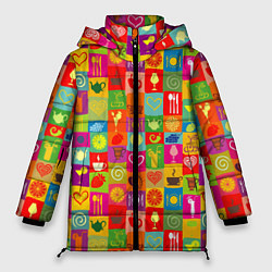 Куртка зимняя женская Напитки, цвет: 3D-черный