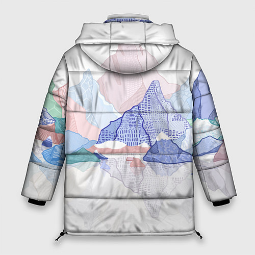 Женская зимняя куртка Разноцветные пастельные оттенки гор в отражении во / 3D-Черный – фото 2