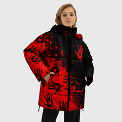 Куртка зимняя женская Death Stranding Отпечаток рук паттерн, цвет: 3D-красный — фото 2