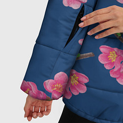 Куртка зимняя женская Веточки айвы с розовыми цветами на синем фоне, цвет: 3D-черный — фото 2