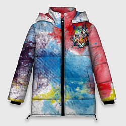 Куртка зимняя женская Красочный лев на цветном облаке, цвет: 3D-светло-серый