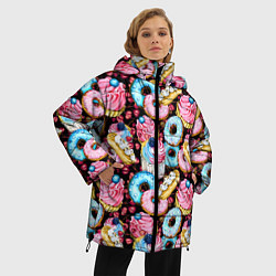 Куртка зимняя женская Узор из сладостей на черном фоне, цвет: 3D-черный — фото 2