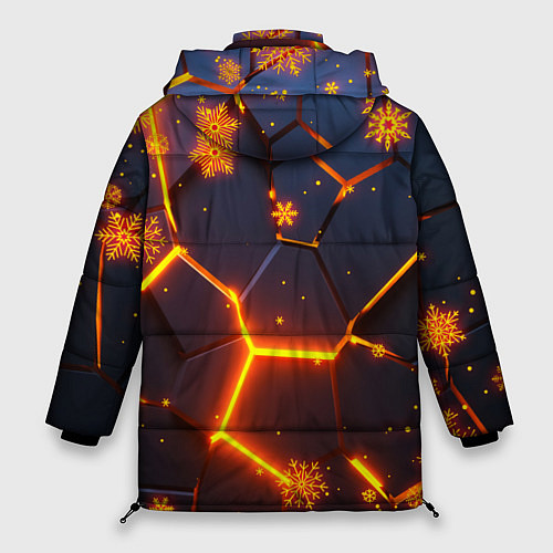 Женская зимняя куртка НОВОГОДНИЕ ОГНЕННЫЕ 3D ПЛИТЫ FIRE NEON HEXAGON / 3D-Черный – фото 2