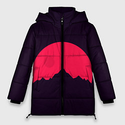 Куртка зимняя женская Красная луна над сумеречными горами, цвет: 3D-черный