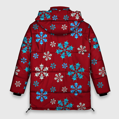 Женская зимняя куртка Снежинки Черепа красный / 3D-Черный – фото 2