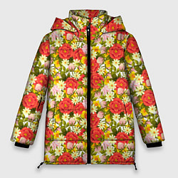 Куртка зимняя женская Красочный Цветочный Фон, цвет: 3D-светло-серый