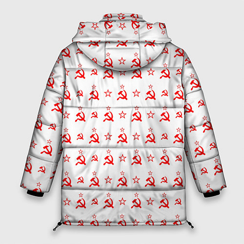 Женская зимняя куртка Серп и Молот СССР на белом фоне / 3D-Красный – фото 2