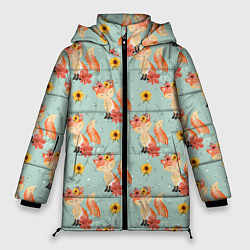 Куртка зимняя женская Лисички паттерн, цвет: 3D-светло-серый