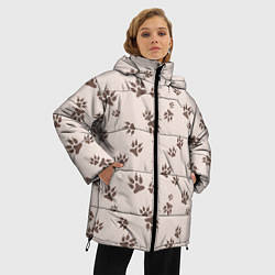 Куртка зимняя женская Бежевый паттерн лапки, цвет: 3D-красный — фото 2