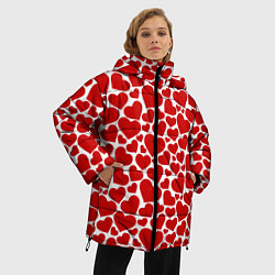 Куртка зимняя женская Красные Сердечки LOVE, цвет: 3D-светло-серый — фото 2