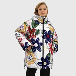 Куртка зимняя женская Разноцветные цветы в мультяшном стиле, цвет: 3D-красный — фото 2