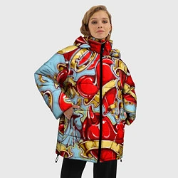 Куртка зимняя женская Сердца влюбленных, цвет: 3D-черный — фото 2