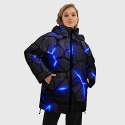 Куртка зимняя женская КИБЕРПАНК БРОНЯ: СИНЯЯ СТАЛЬ, цвет: 3D-черный — фото 2