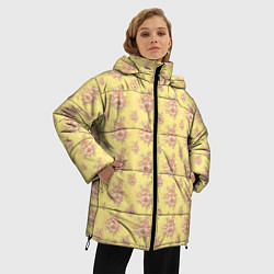 Куртка зимняя женская Розовые пионы на желтом фоне, цвет: 3D-черный — фото 2