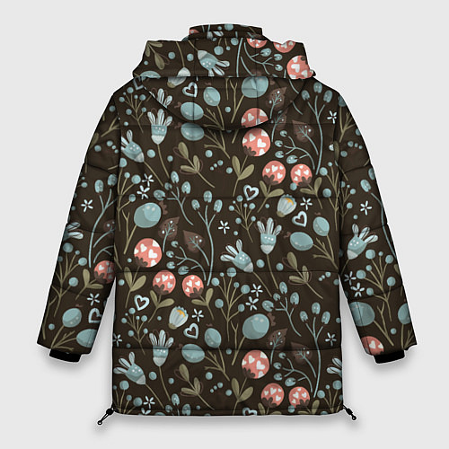 Женская зимняя куртка Цветы и ягоды паттерн / 3D-Черный – фото 2