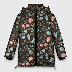 Женская зимняя куртка Цветы и ягоды паттерн