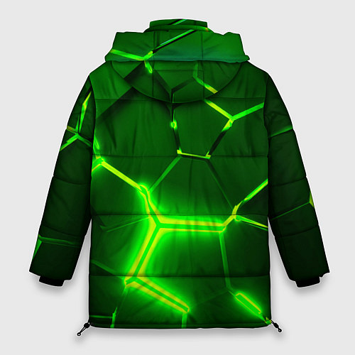 Женская зимняя куртка 3D ПЛИТЫ НЕОН NEON GREEN HEXAGON РАЗЛОМ / 3D-Красный – фото 2