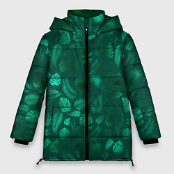 Куртка зимняя женская Яркие зеленые листья, цвет: 3D-красный